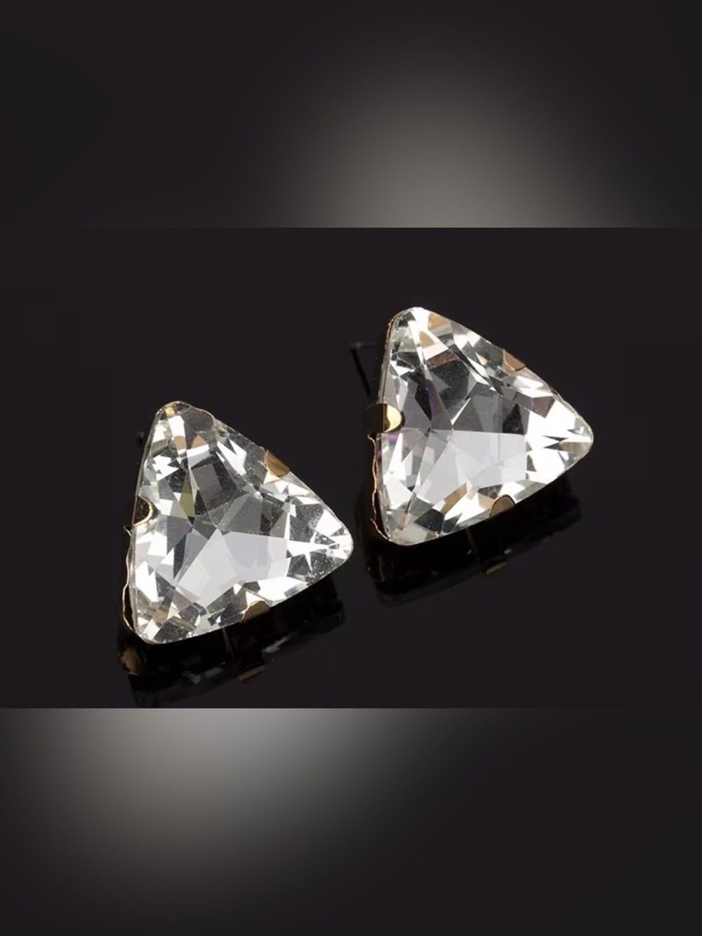 Clear Crystal Triangle Stud Earrings - Unbranded